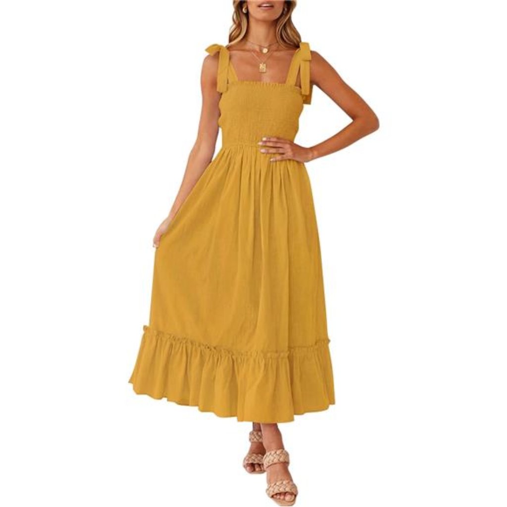 Women's Boho Solid Color Maxi Dress Mustard